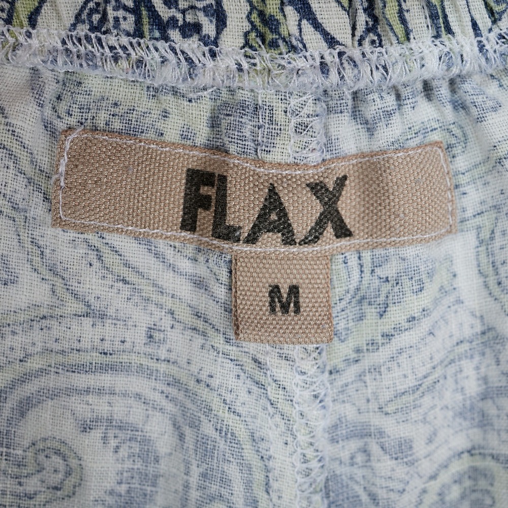 Flax Womens Blue Green Paisley 100% Linen Ruffle Hem Wide Leg Cropped Pants M - Picture 6 of 7